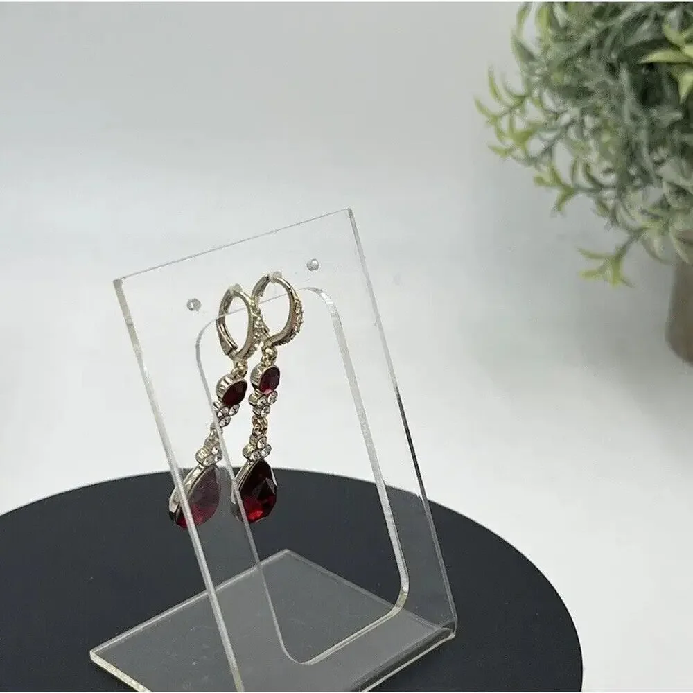 Givenchy Womens Gold‎ Tone Red Clear Crystal Dangle Drop Lever-back Earring New